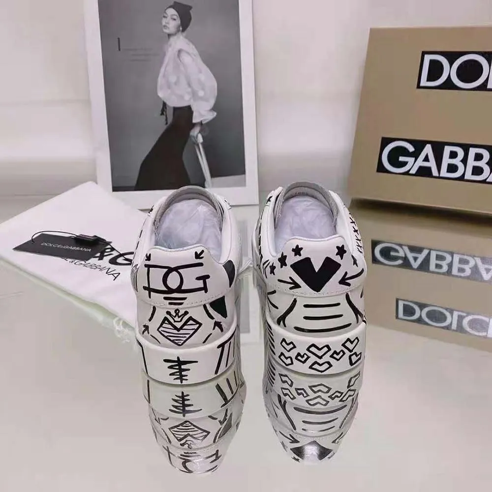 Dolce Gabbana Zapatillas Portofino D&G unisex de piel de becerro pintadas a mano