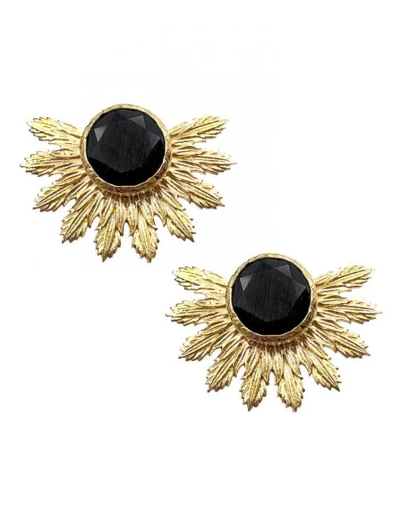 ELEGANTE PENDIENTE CORTO DORADO Y NEGRO DISEÑO ABANICO