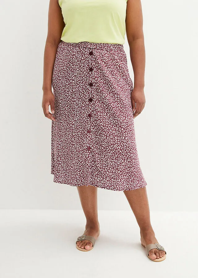 Falda de viscosa hasta la rodilla con bolsillos y cintura cómoda estampado leo azul vaquero/blanco