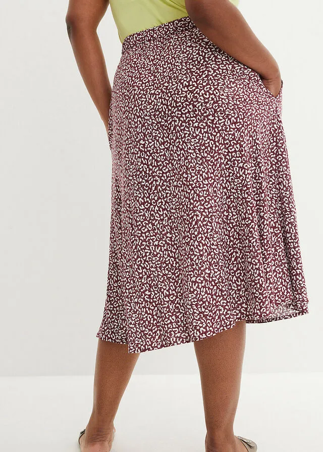 Falda de viscosa hasta la rodilla con bolsillos y cintura cómoda estampado leo azul vaquero/blanco