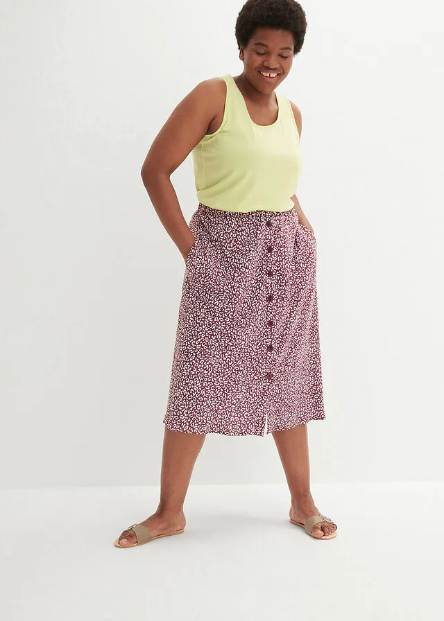 Falda de viscosa hasta la rodilla con bolsillos y cintura cómoda estampado leo azul vaquero/blanco