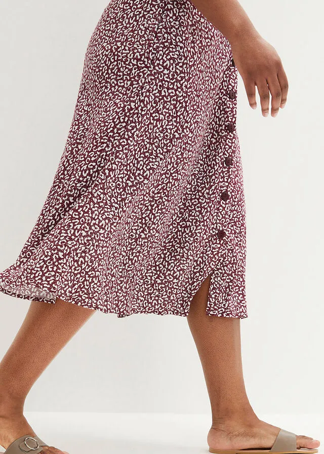Falda de viscosa hasta la rodilla con bolsillos y cintura cómoda estampado leo azul vaquero/blanco