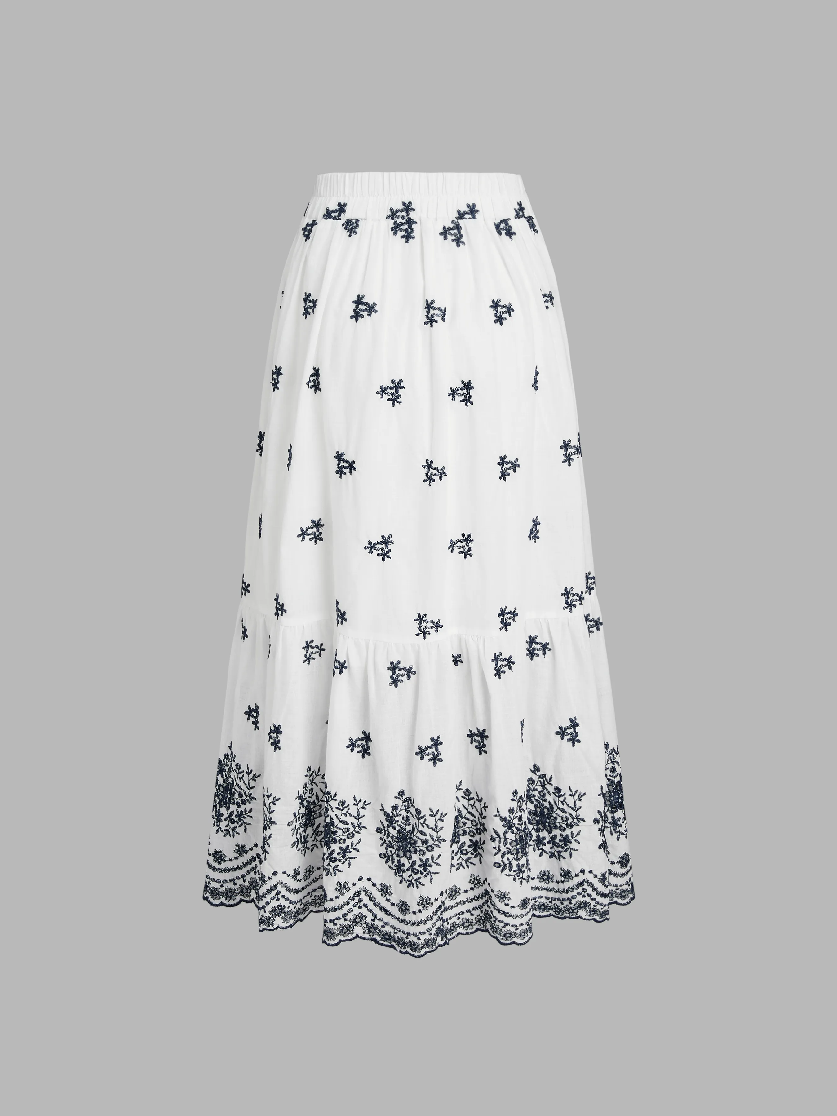 Falda Maxi con Volantes Florales de Cintura Media para Vacaciones en la Playa de Santorini