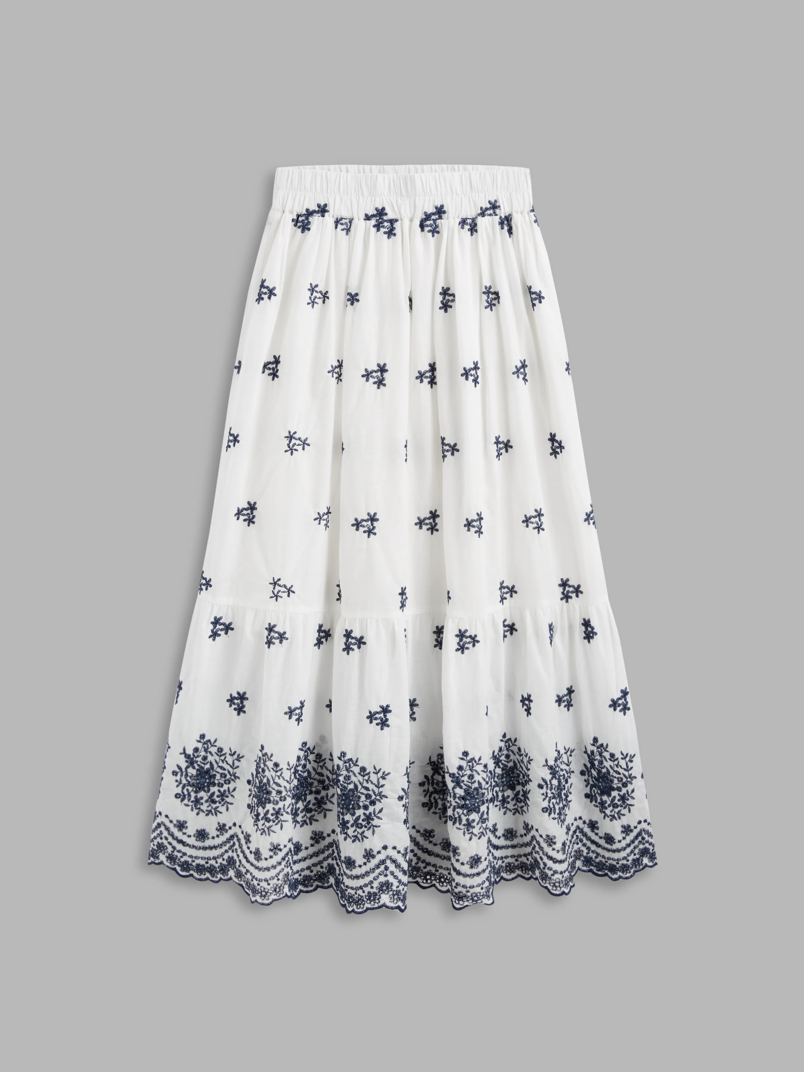 Falda Maxi con Volantes Florales de Cintura Media para Vacaciones en la Playa de Santorini