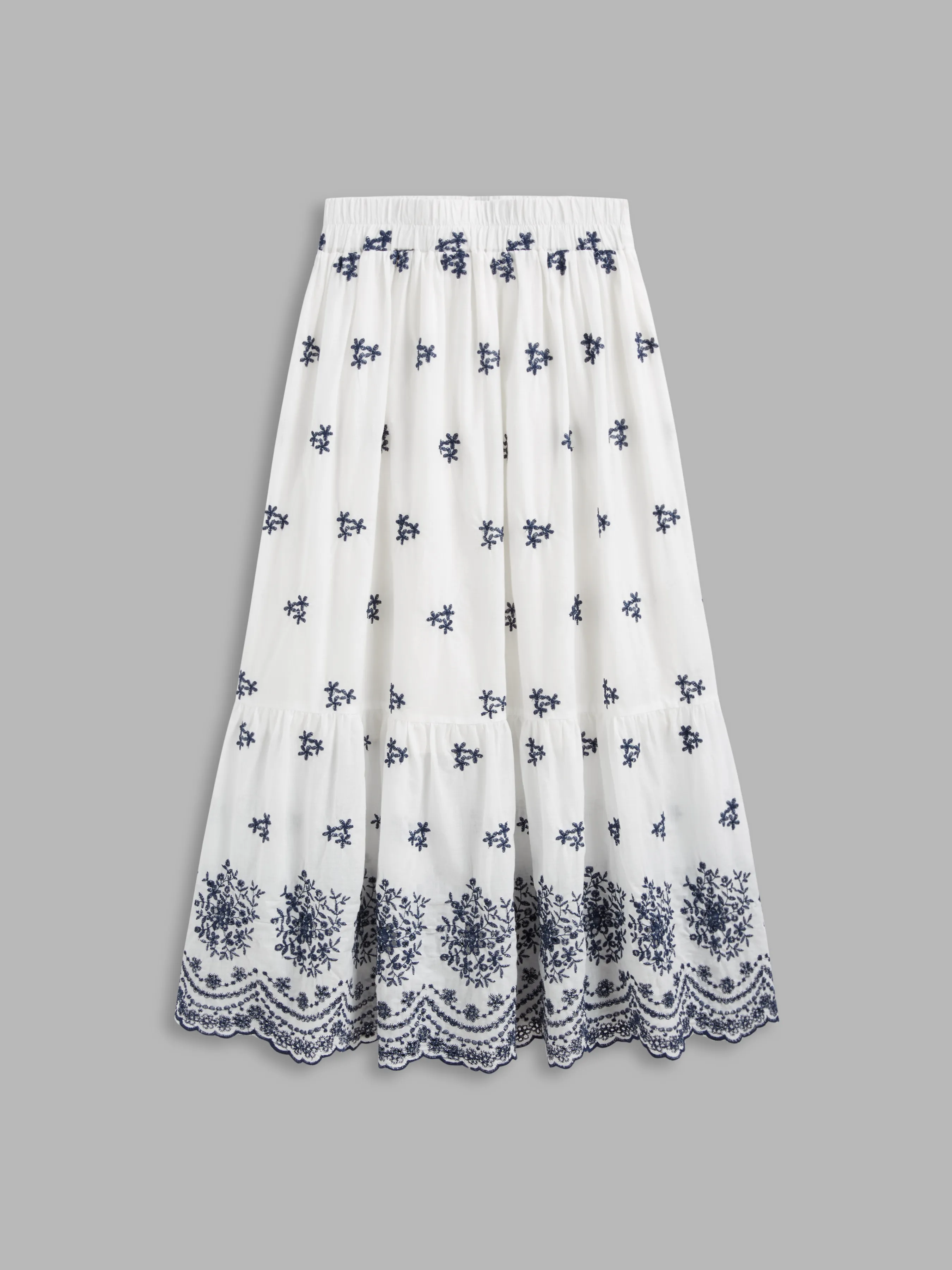 Falda Maxi con Volantes Florales de Cintura Media para Vacaciones en la Playa de Santorini