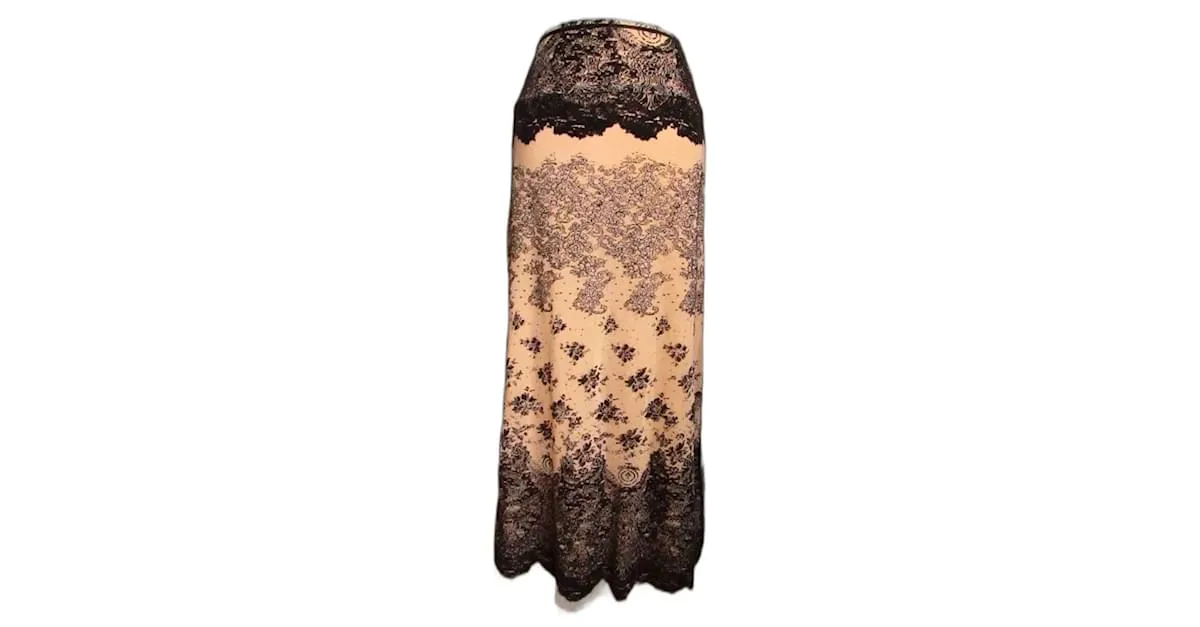 FALDA MAXI DE MALLA TATUADA JEAN PAUL GAULTIER S DURAZNOMARRóN CASTAñO BEIGE 