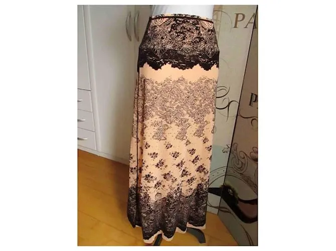 FALDA MAXI DE MALLA TATUADA JEAN PAUL GAULTIER S DURAZNOMARRóN CASTAñO BEIGE 