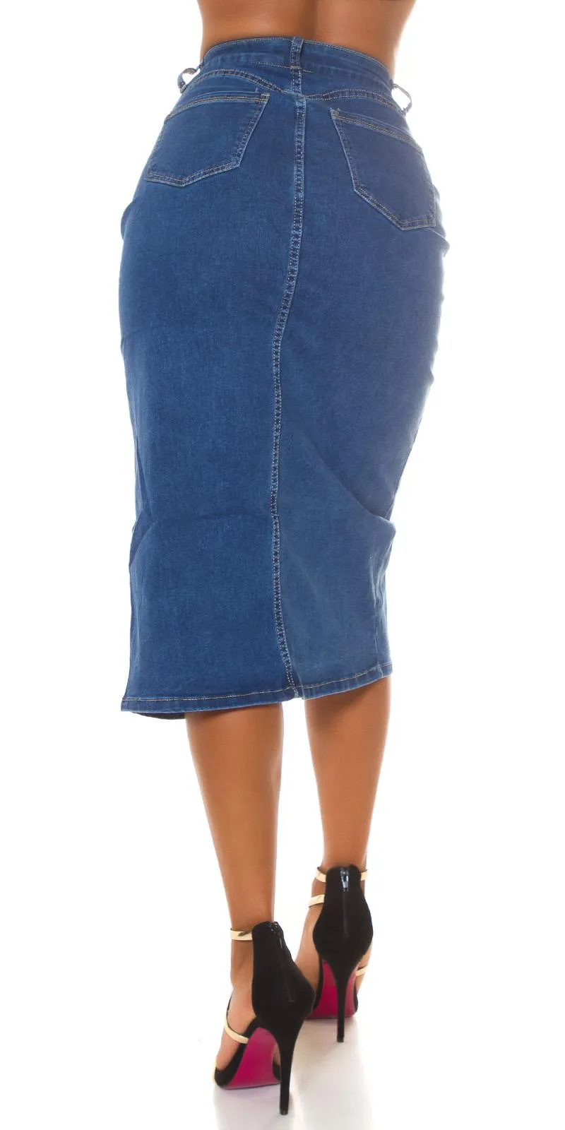 Falda midi vaquera azul de cintura alta