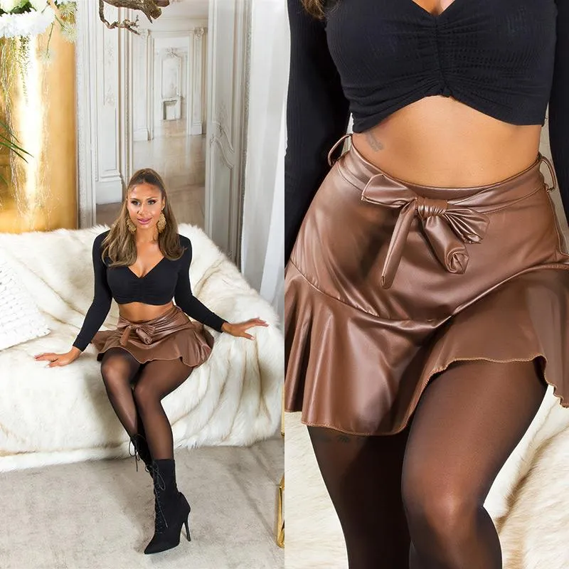Falda pantalón cintura alta marrón