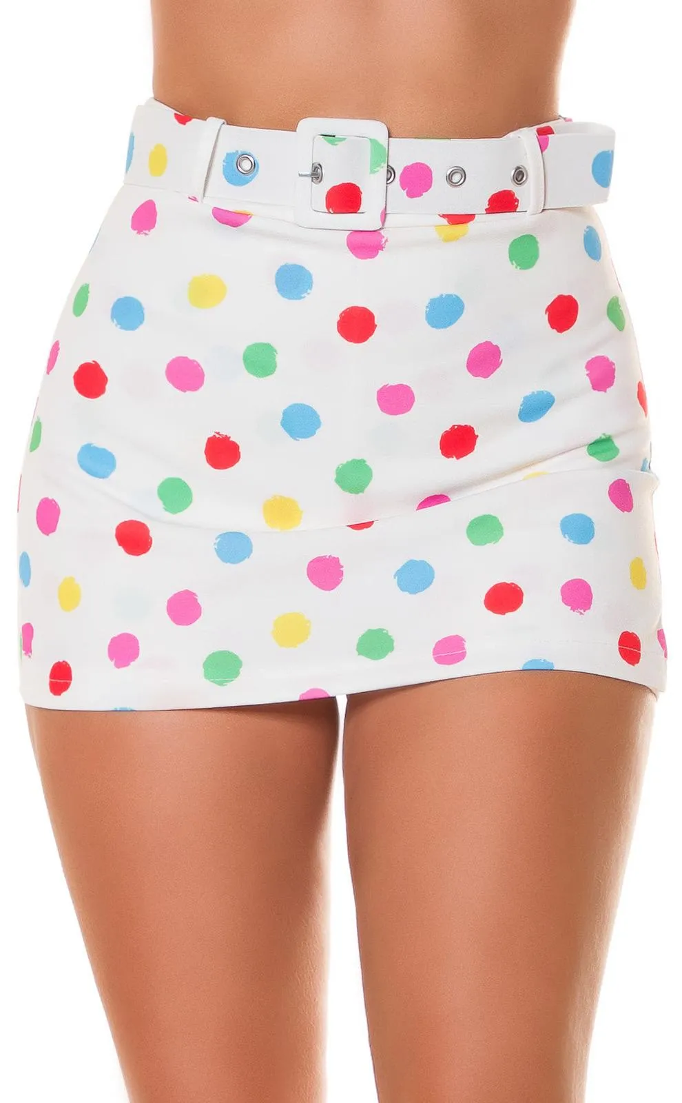 Falda short blanco de lunares y cinturón