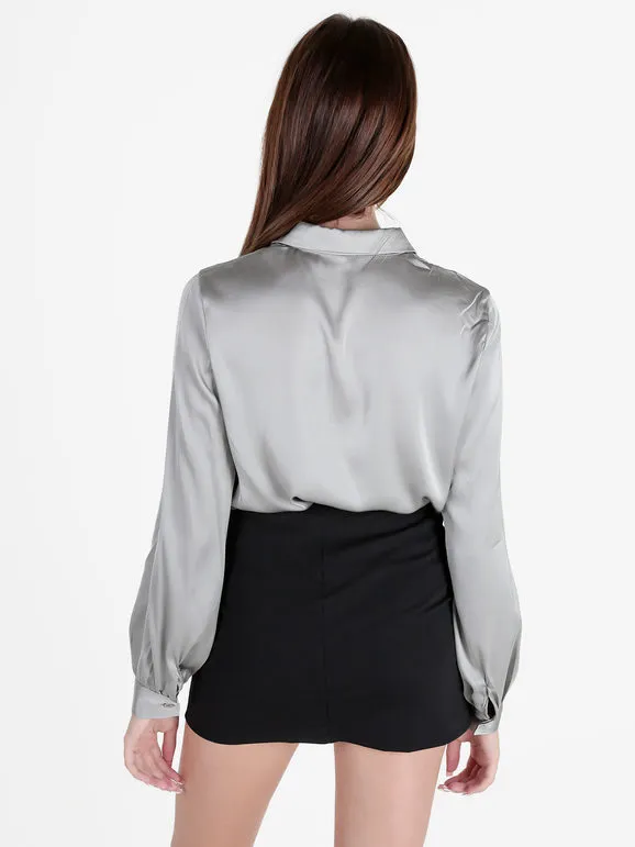 Fashion Camisa de mujer de manga larga efecto satinado