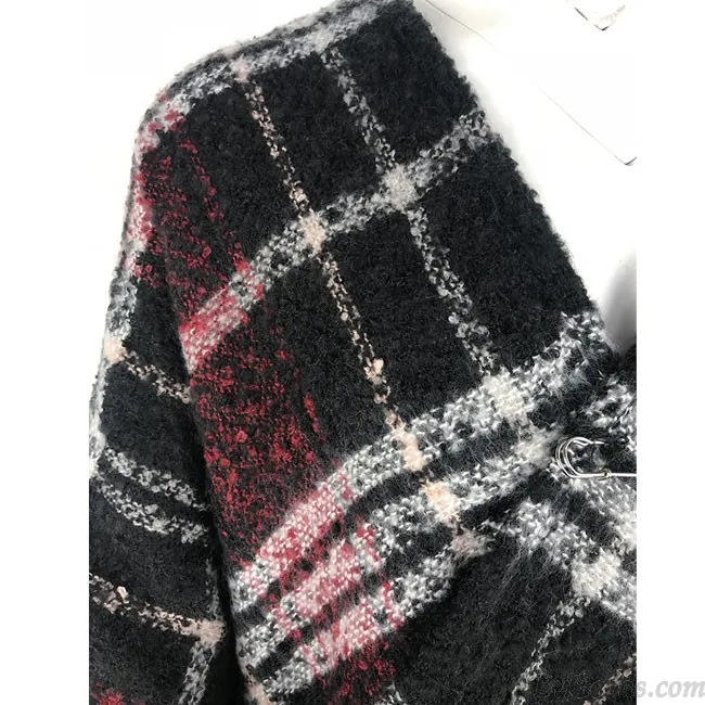 Fashion Contrast Color Lattice Tassel Open Shawl Knitting Coat Sweater