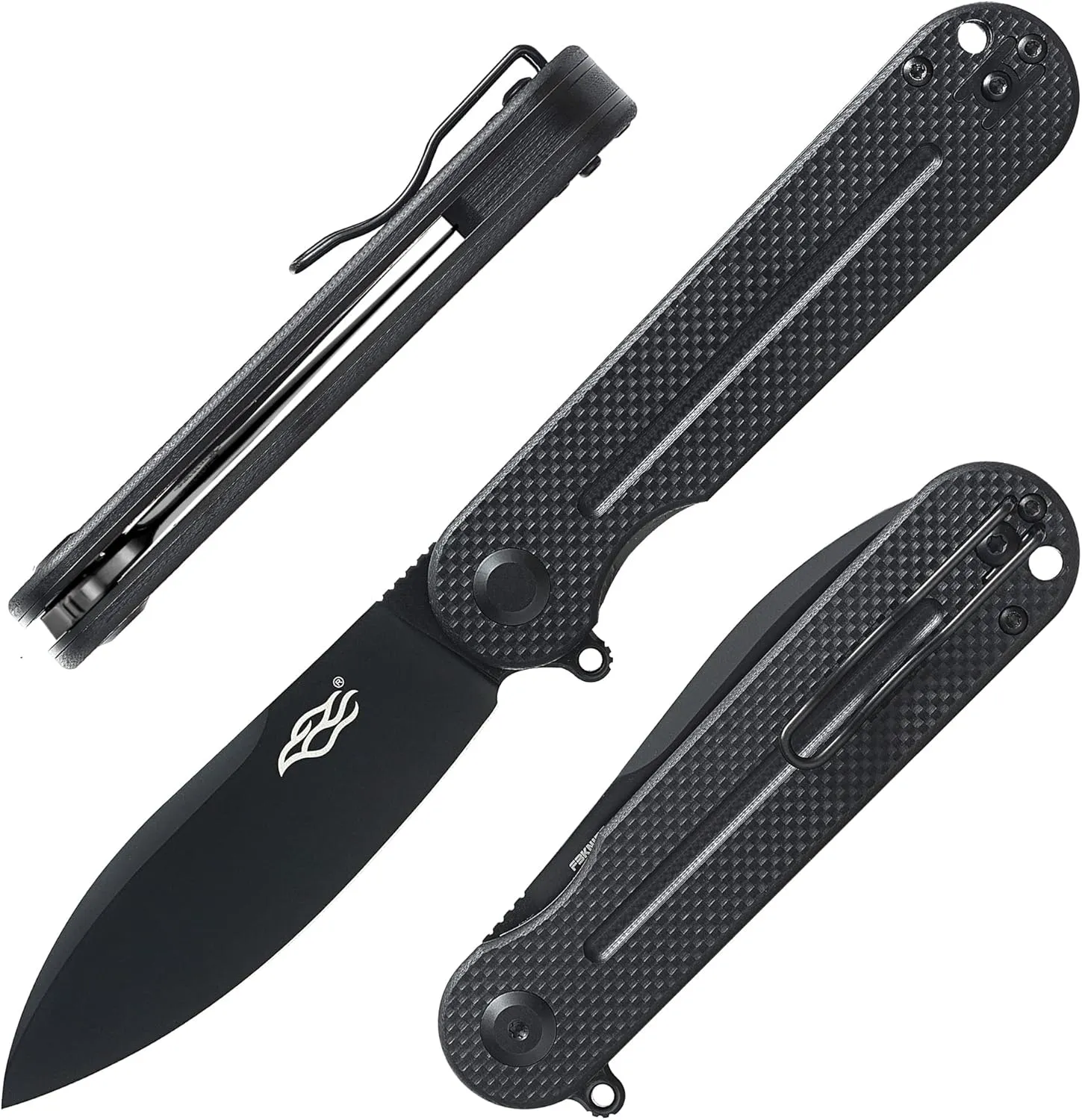 FIREBIRD GANZO FH922PTBK CUCHILLO PLEGABLE DE BOLSILLO HOJA DE ACERO NEGRO D2 85MM G10 MANGO ANTIDESLIZANTE CON CLIP CAMPING CA
