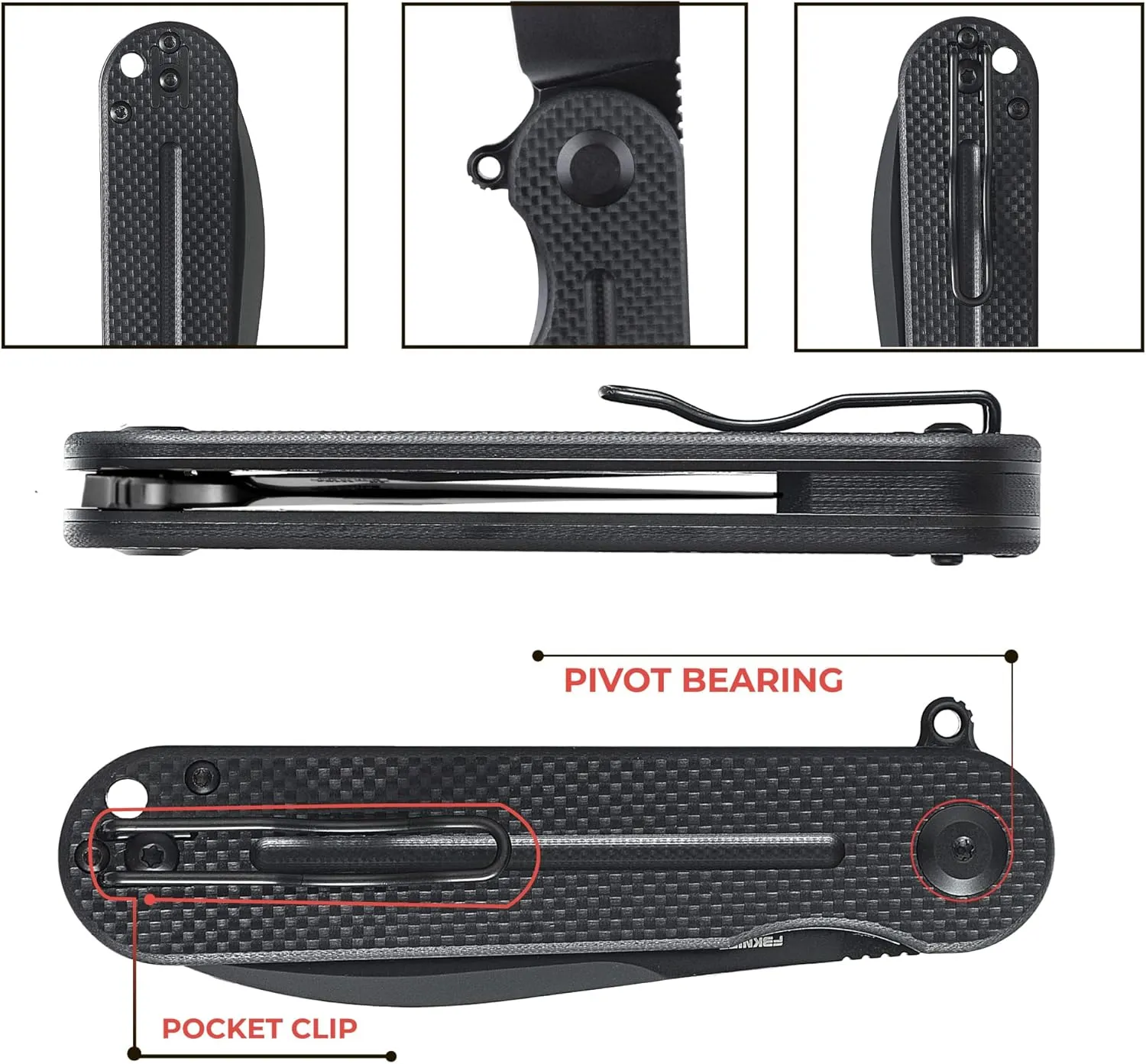 FIREBIRD GANZO FH922PTBK CUCHILLO PLEGABLE DE BOLSILLO HOJA DE ACERO NEGRO D2 85MM G10 MANGO ANTIDESLIZANTE CON CLIP CAMPING CA