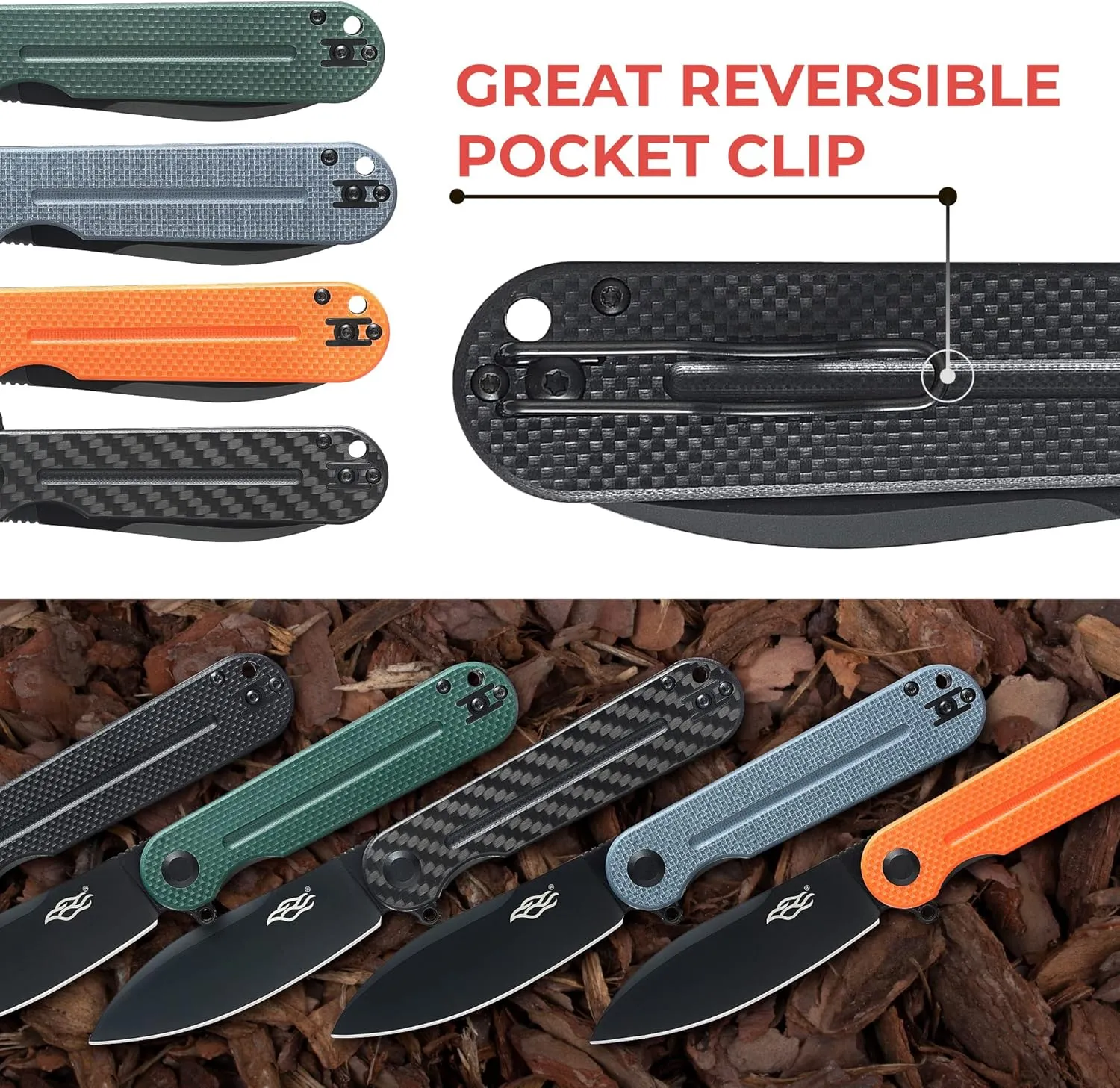 FIREBIRD GANZO FH922PTBK CUCHILLO PLEGABLE DE BOLSILLO HOJA DE ACERO NEGRO D2 85MM G10 MANGO ANTIDESLIZANTE CON CLIP CAMPING CA
