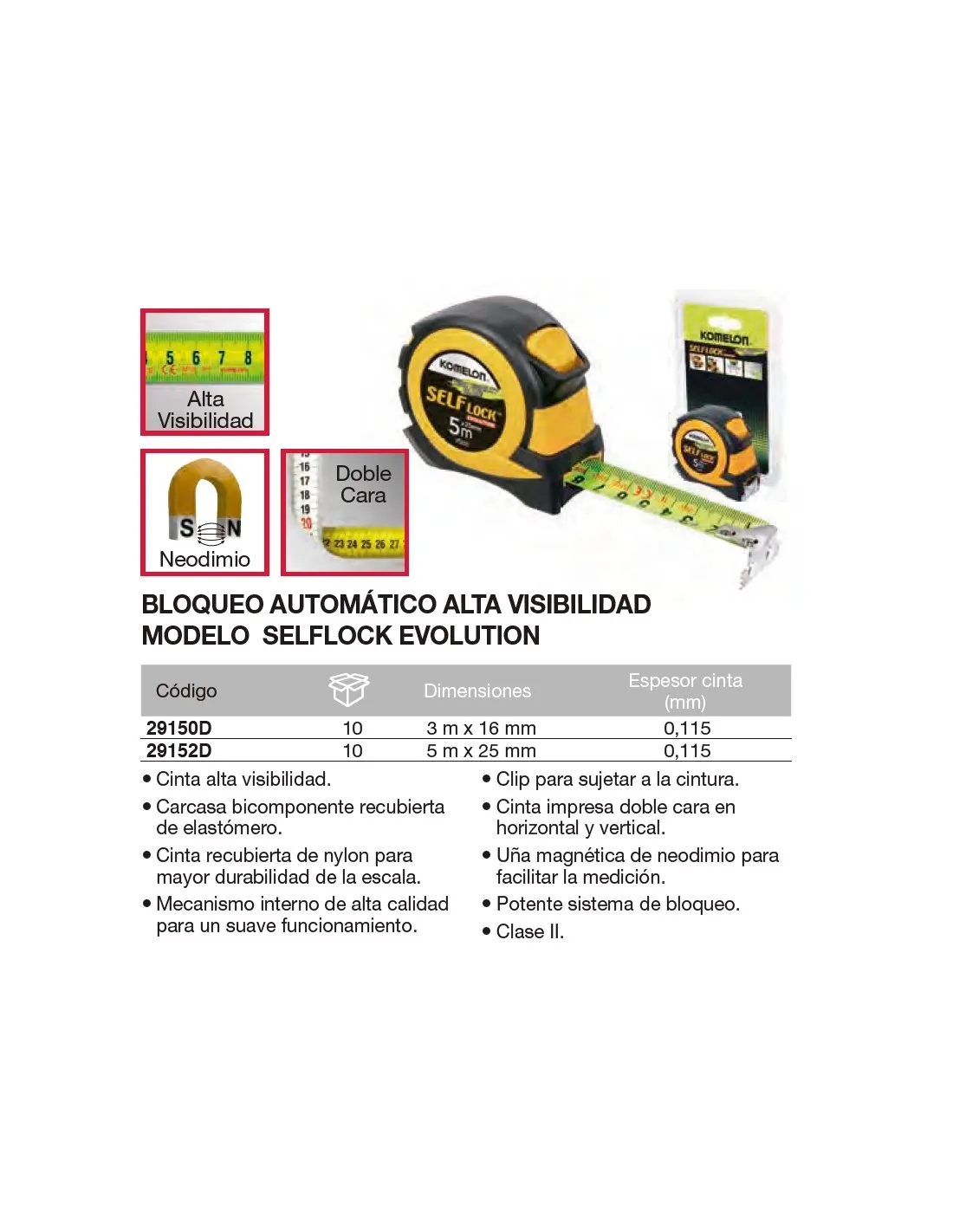 Flexómetro bloqueo automatico alta visibilidad mod. "SelfLock Evolution"  3m x 16mm