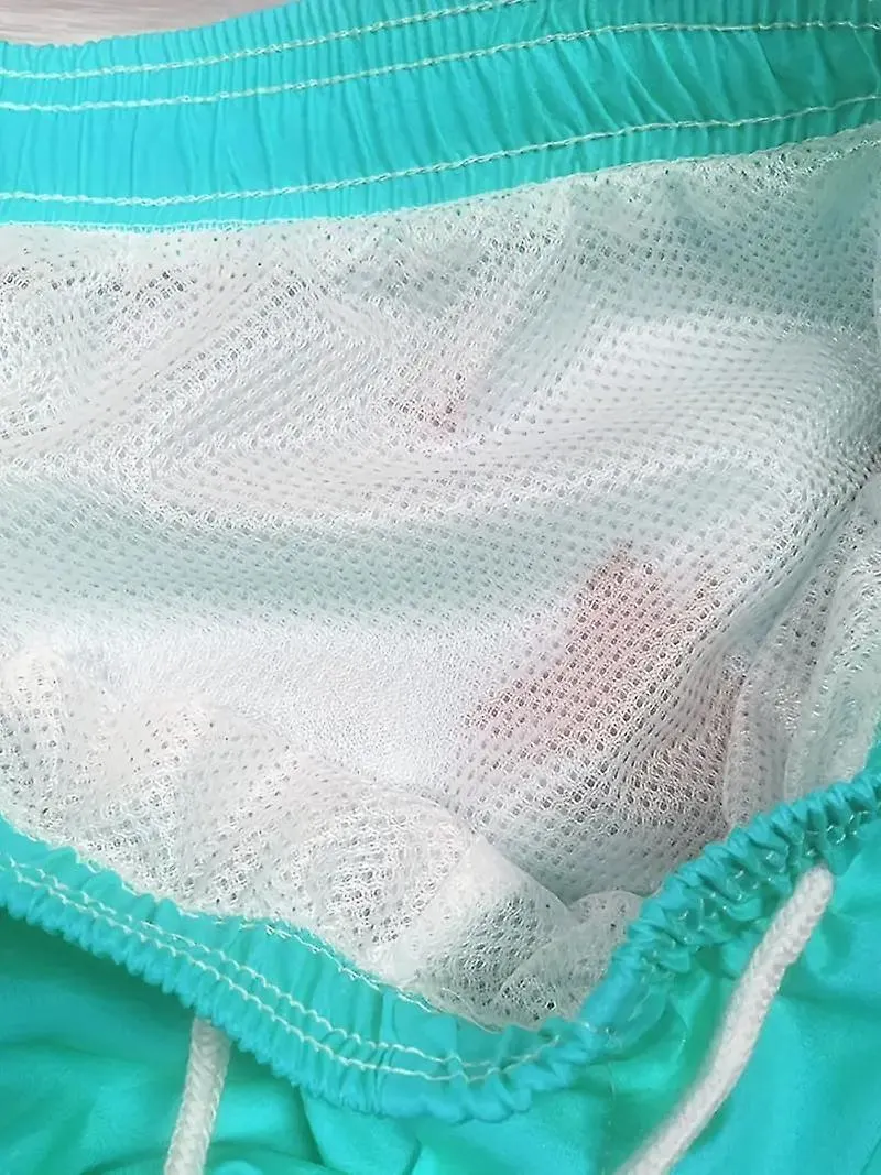 Forro de malla de secado rápido Cómodo patrón de palmera transpirable Traje de baño con cordón con 2 bolsillos, pantalones de ba