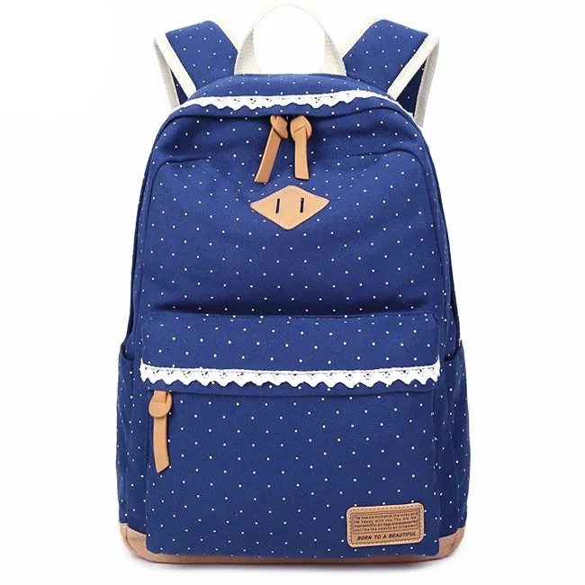 Fresh Wave Point Lace Large Capacity Dot Travel School Canvas Backpack
