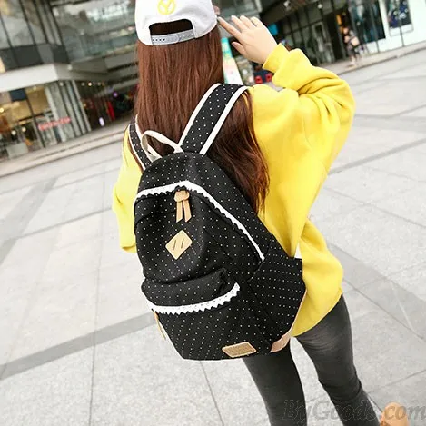 Fresh Wave Point Lace Large Capacity Dot Travel School Canvas Backpack