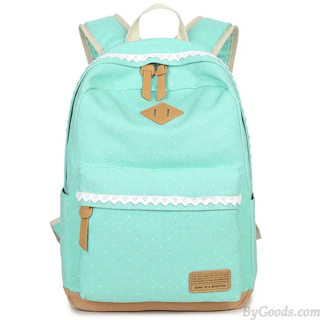 Fresh Wave Point Lace Large Capacity Dot Travel School Canvas Backpack