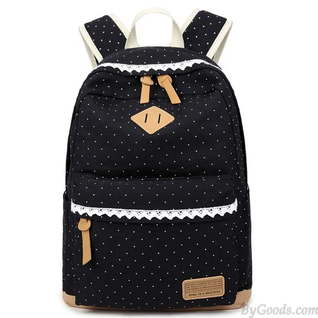 Fresh Wave Point Lace Large Capacity Dot Travel School Canvas Backpack