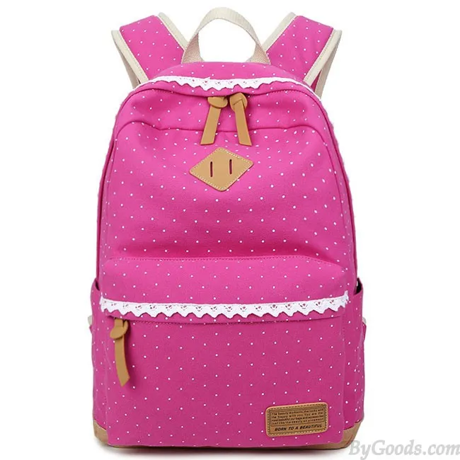 Fresh Wave Point Lace Large Capacity Dot Travel School Canvas Backpack