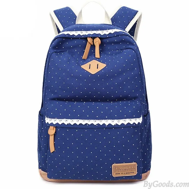 Fresh Wave Point Lace Large Capacity Dot Travel School Canvas Backpack