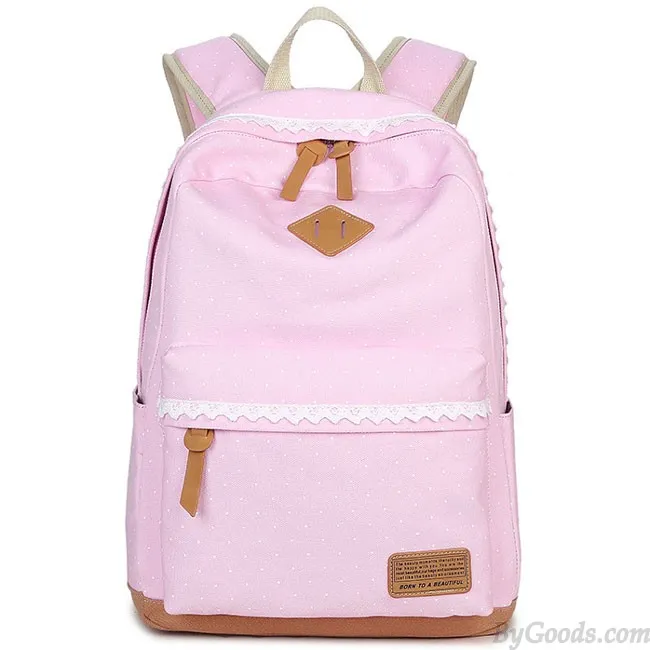 Fresh Wave Point Lace Large Capacity Dot Travel School Canvas Backpack