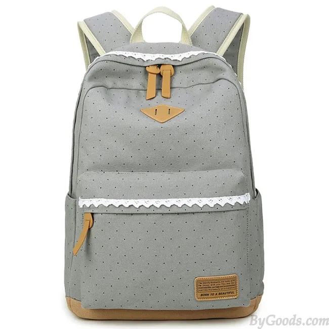 Fresh Wave Point Lace Large Capacity Dot Travel School Canvas Backpack