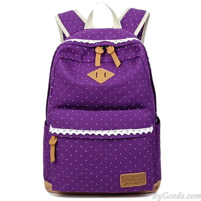 Fresh Wave Point Lace Large Capacity Dot Travel School Canvas Backpack
