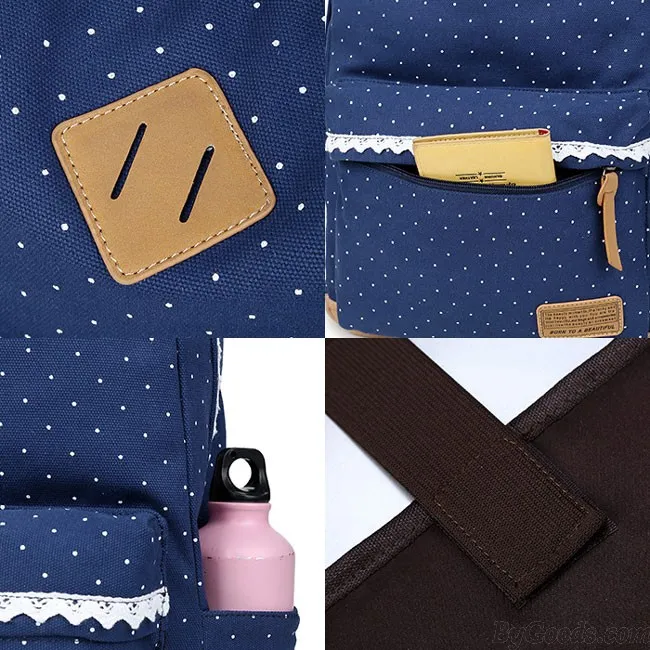 Fresh Wave Point Lace Large Capacity Dot Travel School Canvas Backpack
