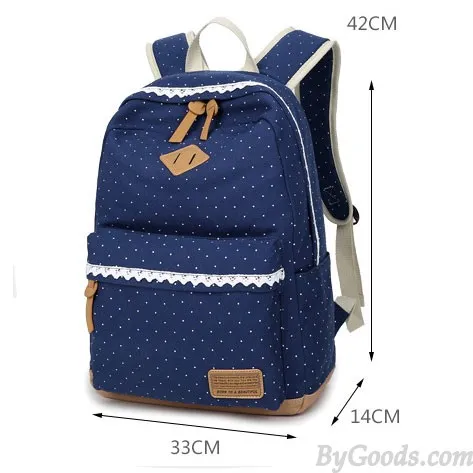 Fresh Wave Point Lace Large Capacity Dot Travel School Canvas Backpack