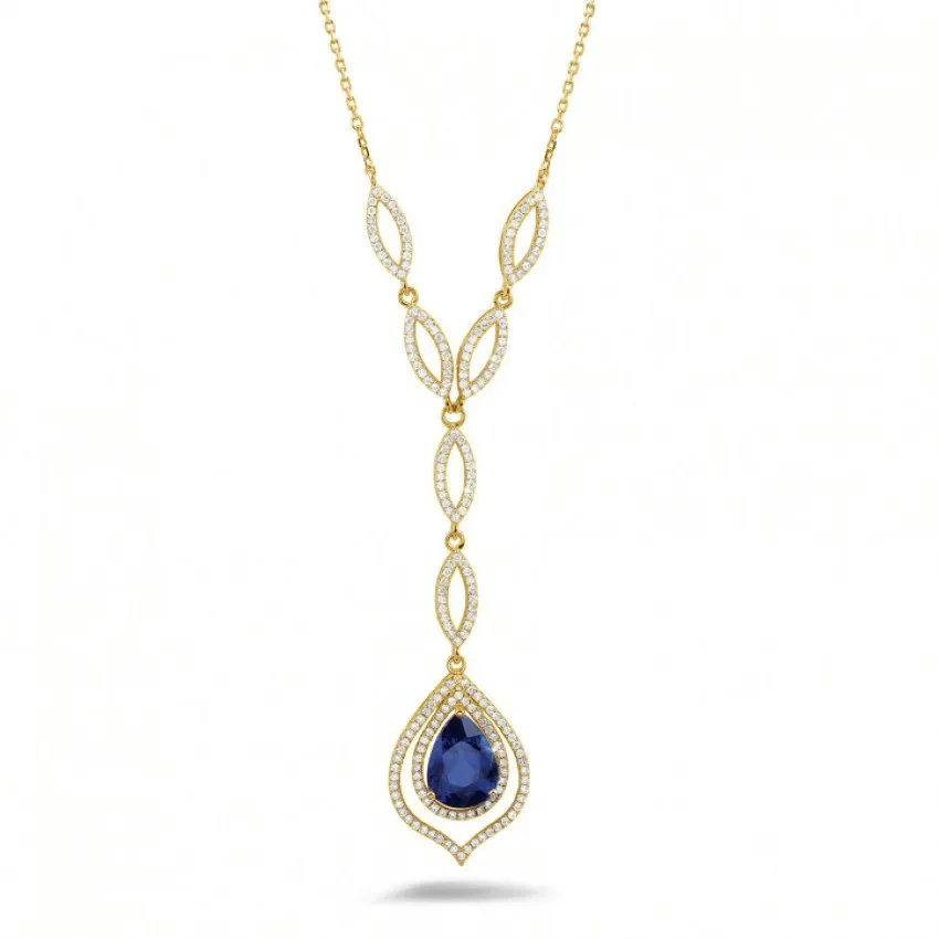 Gargantilla diamante en oro amarillo con zafiro en forma de pera 