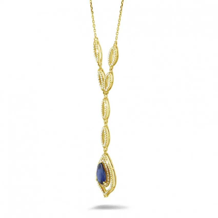 Gargantilla diamante en oro amarillo con zafiro en forma de pera 