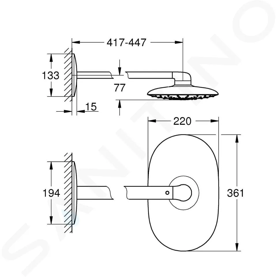 GROHE RAINSHOWER SMARTCONTROL  ROCIADOR DE DUCHA MONO, 36X22 CM, BRAZO DUCHA 45 CM, CROMO 26450000