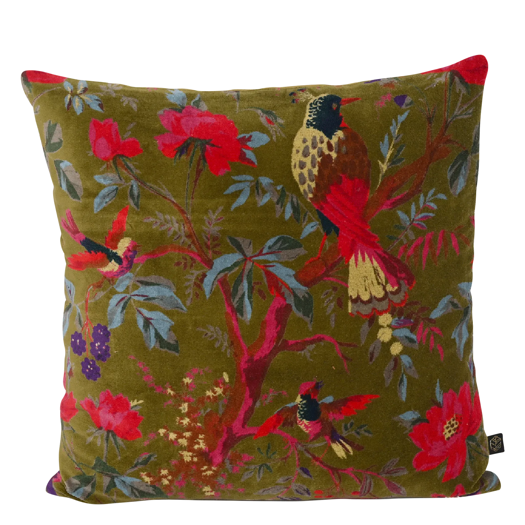 HARMONY HAOMY BIRDY  FUNDA DE COJíN ESTAMPADA DE TERCIOPELO DE ALGODóN EN CAQUI