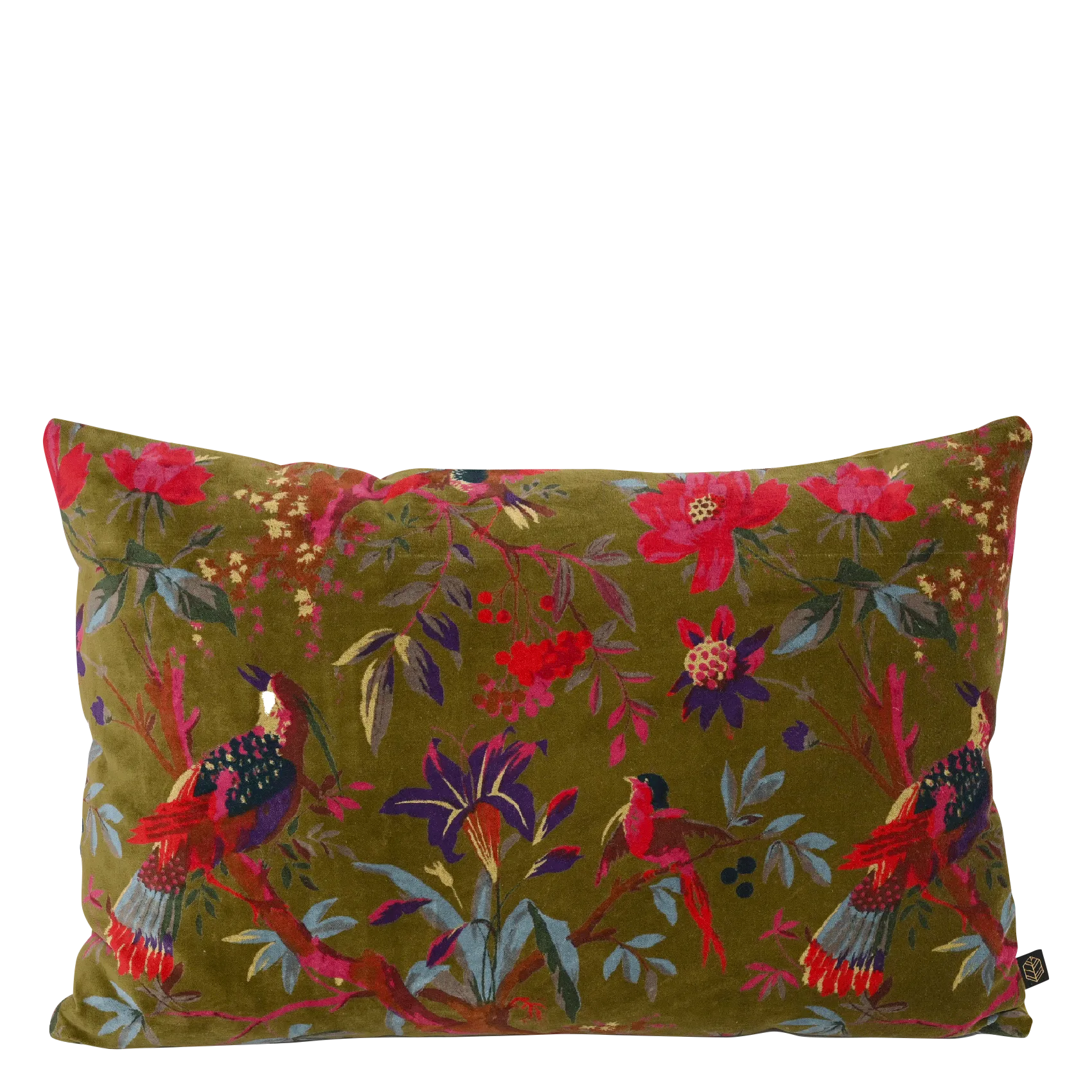 HARMONY HAOMY BIRDY  FUNDA DE COJíN ESTAMPADA DE TERCIOPELO DE ALGODóN EN CAQUI