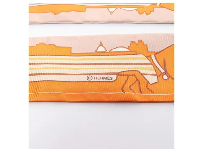 Hermès Twilly LES CHIENS PARISIENS Bufanda de Cinta Multicolor Naranja 