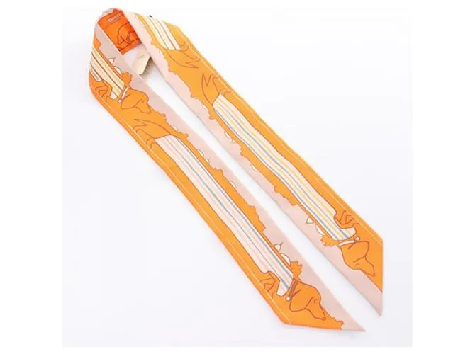 Hermès Twilly LES CHIENS PARISIENS Bufanda de Cinta Multicolor Naranja 