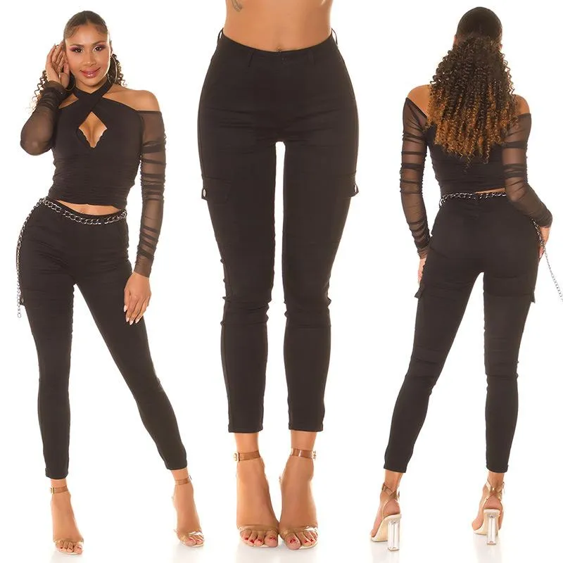 Jeans de cintura alta estilo cargo negro