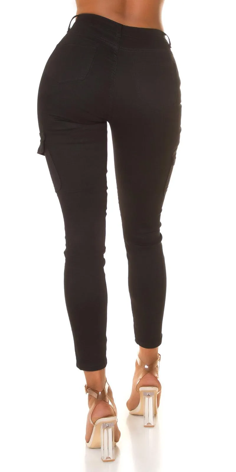 Jeans de cintura alta estilo cargo negro