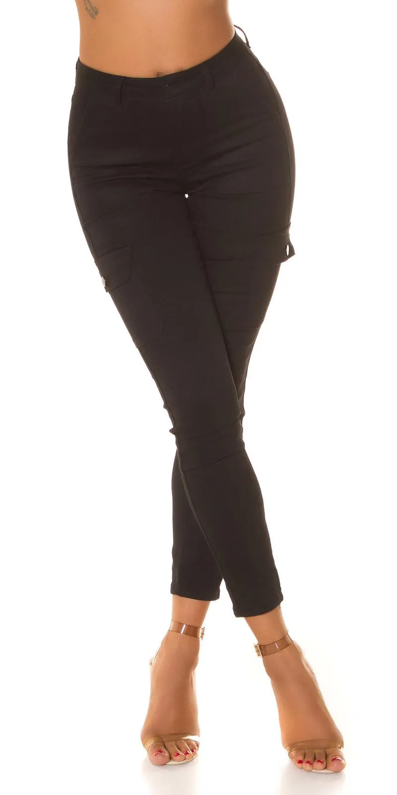 Jeans de cintura alta estilo cargo negro