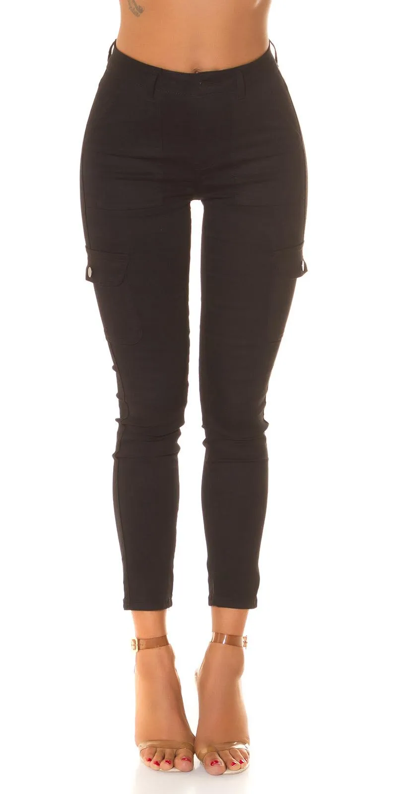 Jeans de cintura alta estilo cargo negro