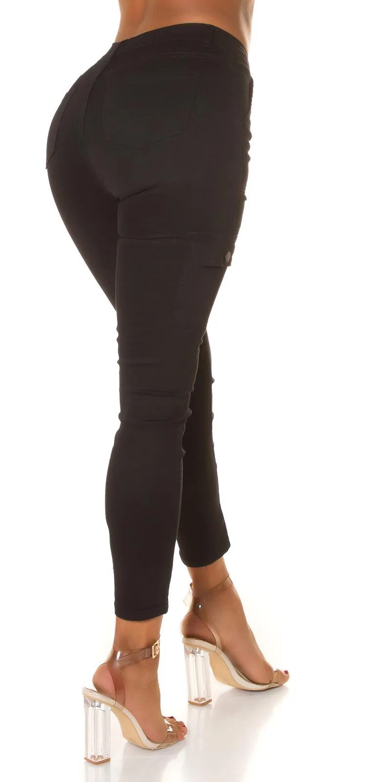 Jeans de cintura alta estilo cargo negro
