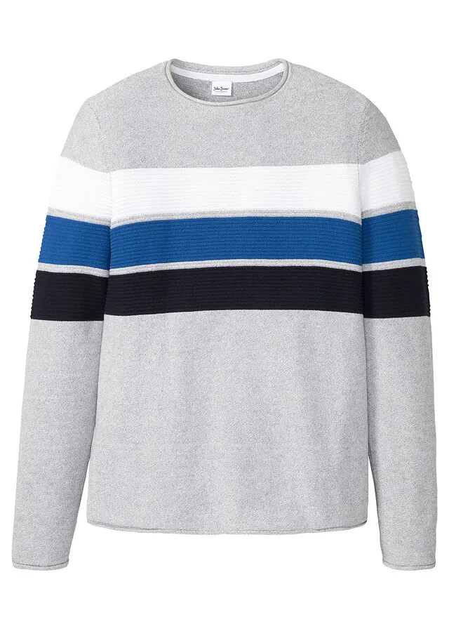 Jersey con algodón reciclado Gris jaspeado con rayas horizontales