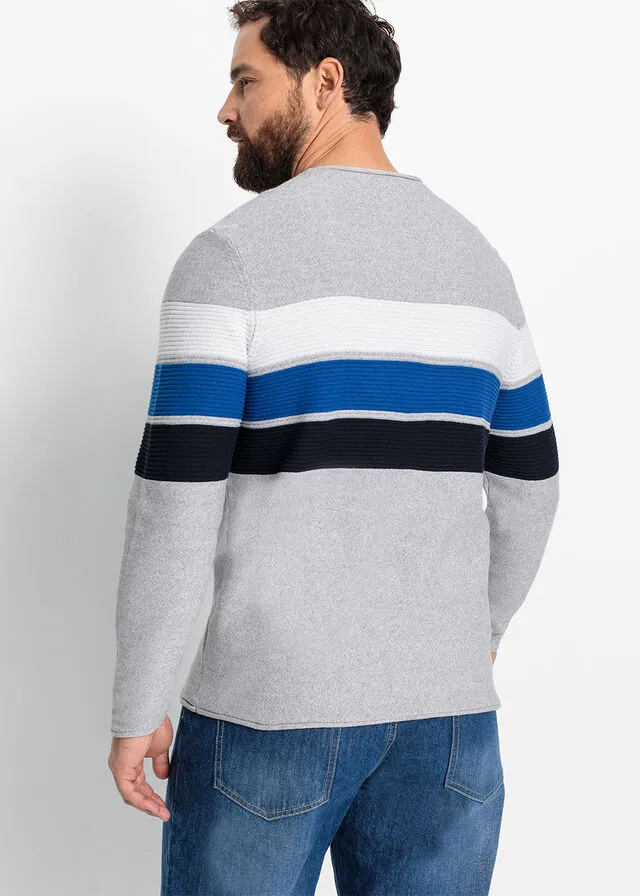 Jersey con algodón reciclado Gris jaspeado con rayas horizontales