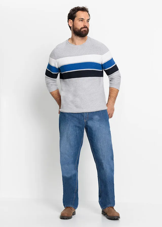 Jersey con algodón reciclado Gris jaspeado con rayas horizontales