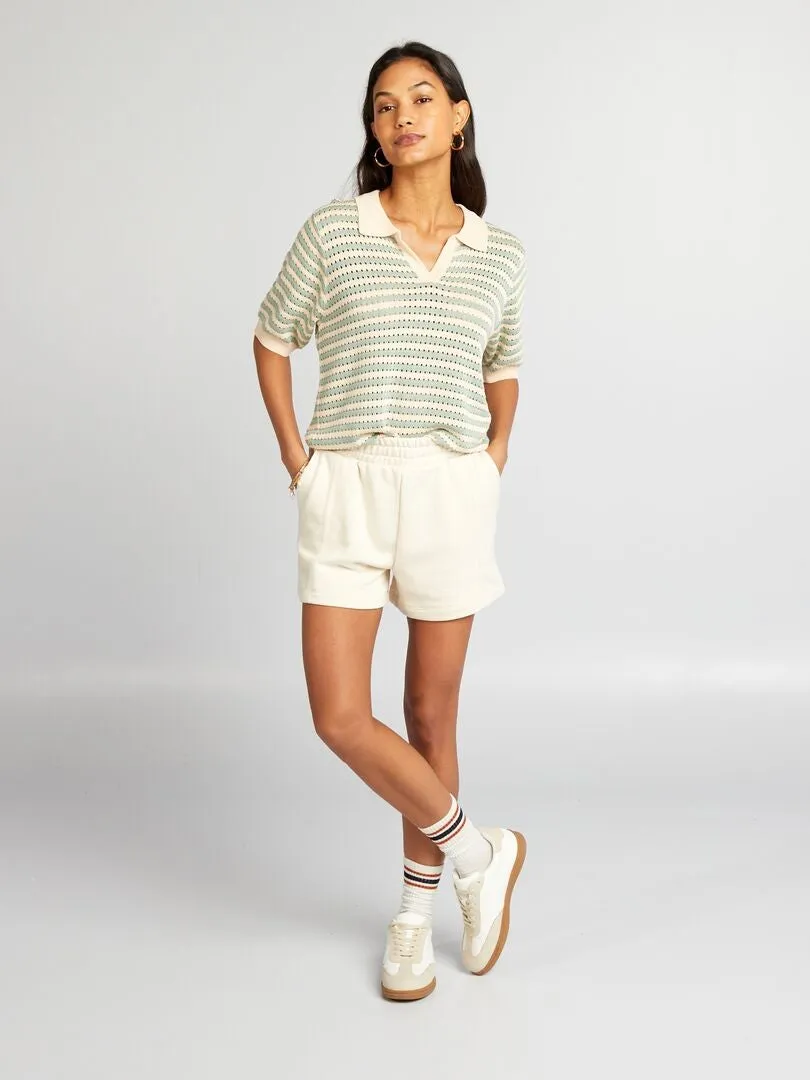 JERSEY DE MANGA CORTA CON CUELLO DE POLO  BEIGE