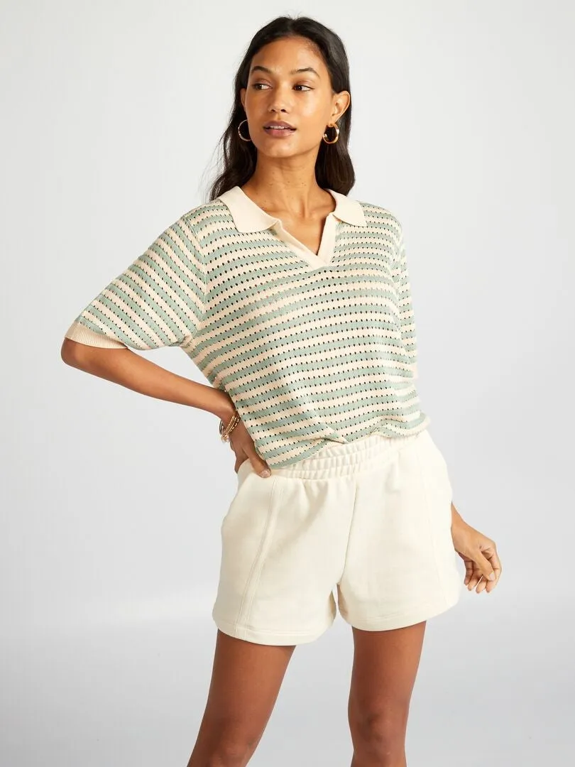 JERSEY DE MANGA CORTA CON CUELLO DE POLO  BEIGE