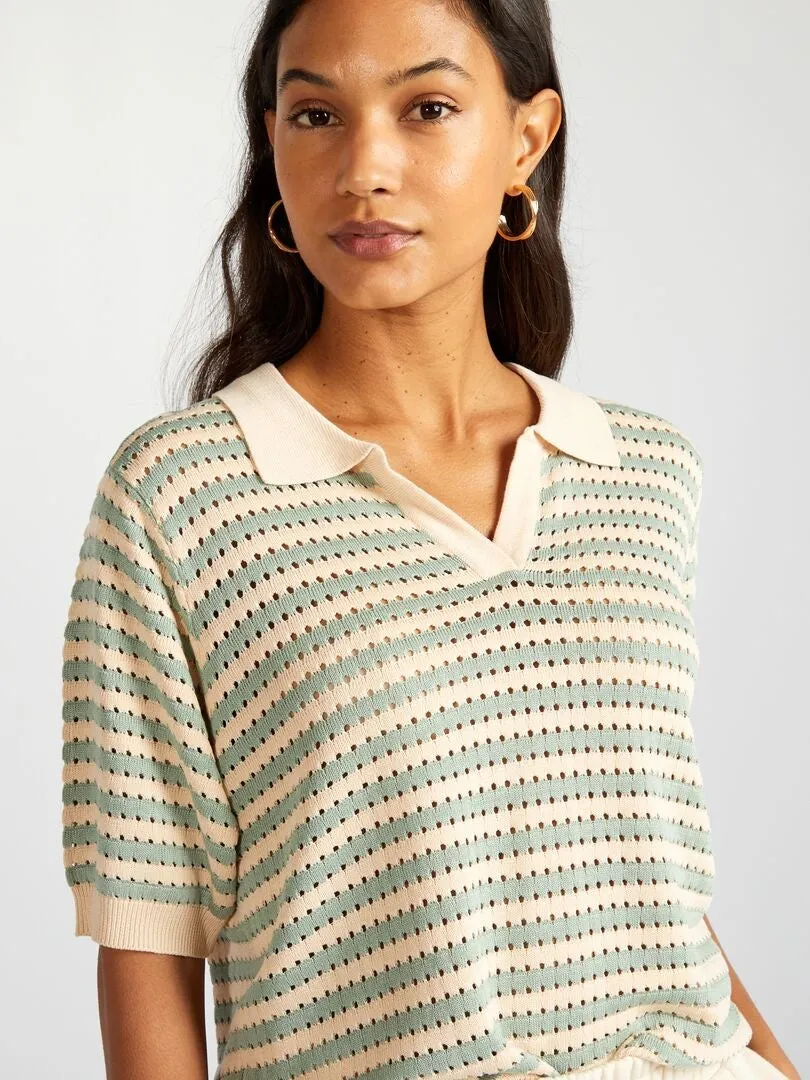 JERSEY DE MANGA CORTA CON CUELLO DE POLO  BEIGE